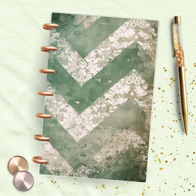 Green Floral Chevron Mini Happy Planner Dashboard, Laminated Divider Insert, Journal Accessory, Planner Supply, Disc Bound Notebook Gifts