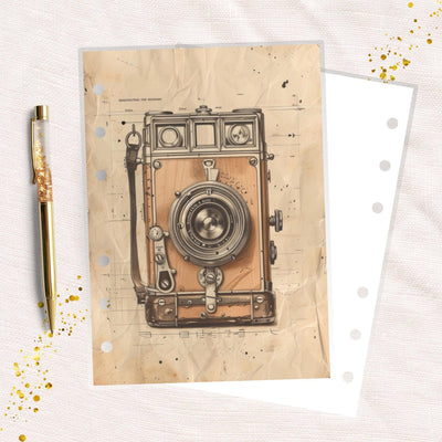 Vintage Camera A6 Ring Planner Dashboard, Laminated Cover Insert, Journal Accessory, Planner Supply Decor, Functional Ring Notebook Divider