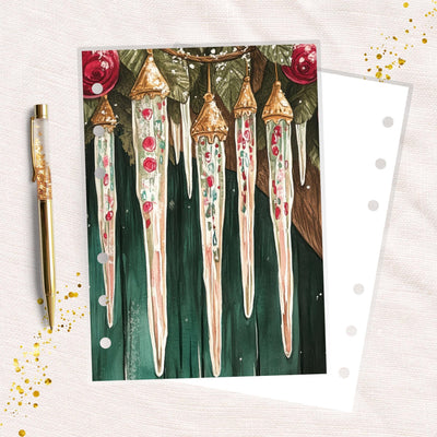 Winter Icicle A6 Ring Planner Dashboard, Laminated Cover Insert, Journal Accessory, Planner Supply Decor, Functional Ring Notebook Divider