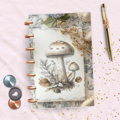 Mushroom Elegance Mini Happy Planner Dashboard, Laminated Divider Insert, Journal Accessory, Planner Supply, Functional Disc Bound Notebook