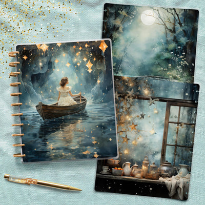 Enchanted Stars Planner Cover, Front Back Design, Classic Mini Big Happy Planner, Laminated Cover Sheet, Junk Journal, Disc Bound Journal