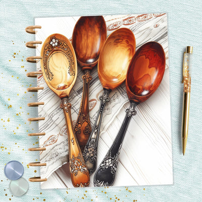 Rustic Spoon Set Big Happy Planner Dashboard, Laminated Divider Insert, Journal Accessory, Planner Supplies Decor, Disc Bound Dashboard