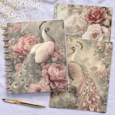Pastel Peacock Planner Disc Bound Cover, Big Happy Planner, Laminated Planner Cover, Journal Accessory, Gift for Her, Notebook Cover Design