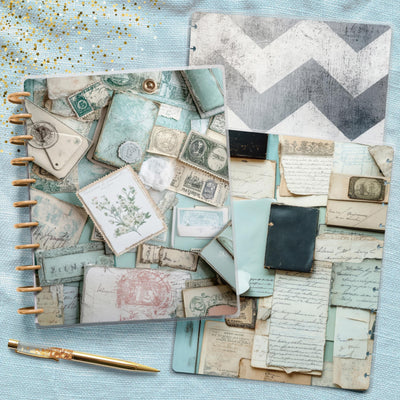 Icy Blue Collage Big Happy Planner Cover, Laminated Cover Bundle Set, Journal Accessory, Classic Planner Supply Insert, TUL Protective Cover
