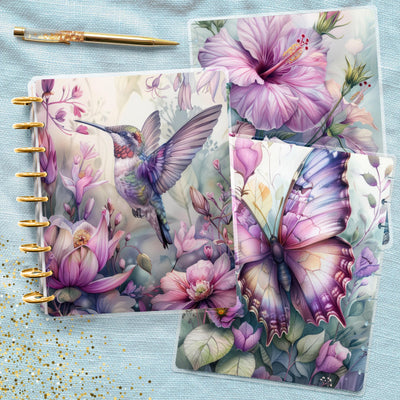 Hummingbird Planner Cover, Classic Happy Planner, Front and Back Cover Design, Laminated Journal Sheet, Junk Journal Pink Disc Bound Plastic