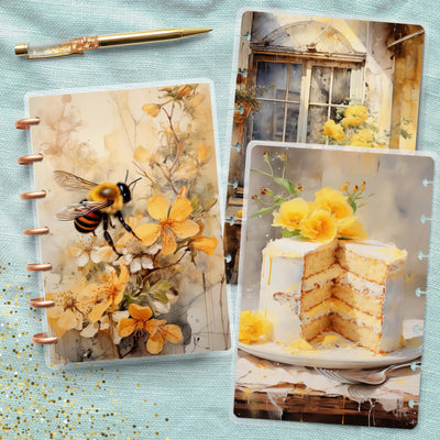 Yellow Afternoon Disc Bound Cover, Mini Happy Planner, Laminated Printed Bundle, TUL Planner Accessory, Journal Supply Bundle, Gift for Her