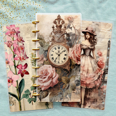 Pink Ephemera Skinny Classic Happy Planner Cover, Laminated Protector, Discbound Accessory, Mini Journal Supply, TUL Junior, Gift for Her