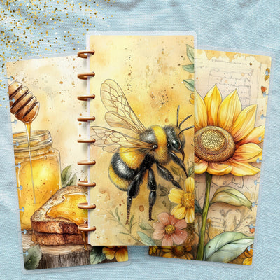 Honeybee Pollen Skinny Classic Happy Planner Cover, Laminated Protector, Disc Bound Accessory, Mini Journal Supply, TUL Junior, Mini Gift