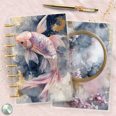 Pink Gold Pond TUL Junior Cover, Planner Bundle Set, Laminated Design, 8 Disc Planner Supplies, Ring Journal Insert Accessory, Gift for Her