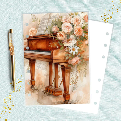 Orange Piano A6 Planner Dashboard, Laminated Cover Insert, Journal Accessory, Happy Planner Supply, Ring Notebook Divider, Skinny Classic