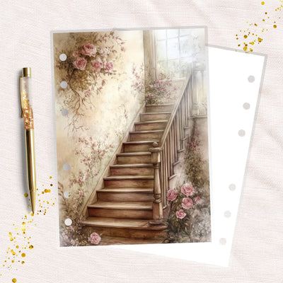 Rose Staircase A6 Planner Dashboard, Laminated Cover Insert, Journal Accessory, Happy Planner Supply, Ring Notebook Divider, Skinny Classic