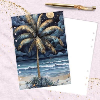 Midnight Palm Tree A5 Ring Planner Dashboard, Laminated Cover Insert, Journal Accessory, Planner Supply, Happy Planner Binder, Notebook Gift