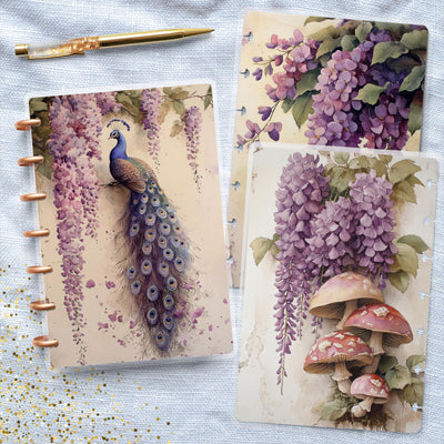 Lilac Wisteria Mini Happy Planner Cover, Discbound TUL Laminated Protector, Planner Accessory, Classic Journal Supply Bundle, Gift for Her