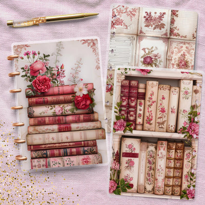Pink Library Mini Happy Planner Cover, Disc Bound TUL Laminated Protector, Planner Accessory, Classic Journal Supply Bundle, Gift for Her
