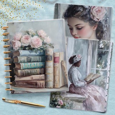Book Paintings Big Disc Bound Cover, Happy Planner Bundle, Laminated Cover Set, Journal Accessory, Planner Supply Insert, Protective Cover
