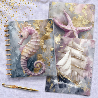 Ethereal Ocean Gold Big Happy Planner Cover, Laminated Journal Protector, Planner Accessory, TUL Junior Bundle Set, Mini HP, Gift for Her