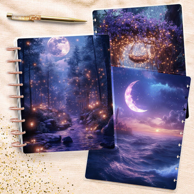 Firefly Moon Nights, Classic Happy Planner Cover, Vintage Journal Accessory, Disc Bound TUL Junior, EC Spiral Notebook Insert, Gift for Her