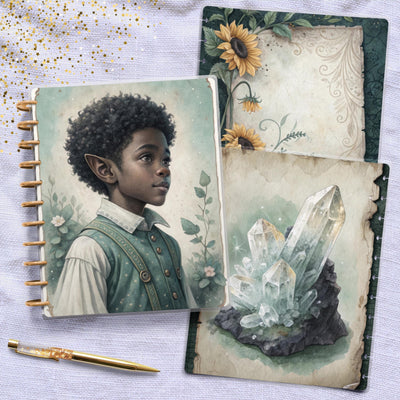 Elven Green Notes Planner Cover, Front Back Design, Classic Mini Big Happy Planner, Laminated Cover Sheet, Junk Journal, Disc Bound Journal