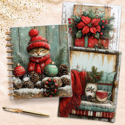 Cozy Winter Time Planner Cover, Front Back Design, Classic Mini Big Happy Planner, Laminated Cover Sheet, Junk Journal, Disc Bound Notebook