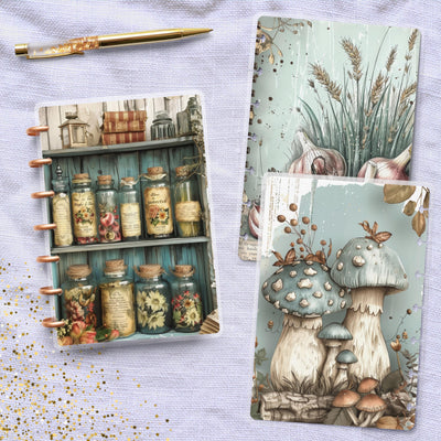 Blue Apothecary Disc Bound Cover, Mini Happy Planner, Laminated Printed Bundle, TUL Planner Accessory, Journal Supply Bundle, Gift for Her