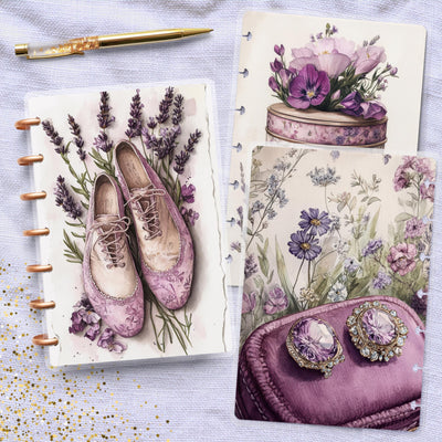 Lavender Fashion Disc Bound Cover, Mini Happy Planner, Laminated Printed Bundle, TUL Planner Accessory, Journal Supply Bundle, Gift for Her