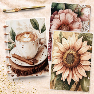 Quiet Coffee Time Disc Bound Cover, Mini Happy Planner, Laminated Printed Bundle, TUL Planner Accessory, Journal Supply Bundle, Gift for Her