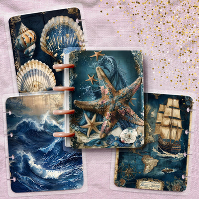 Blue Ocean Mood Micro Happy Planner Cover Set, Vintage Journal, TUL Junior, Spiral Notebook Insert, Big Skinny Classic, Teacher Gift for Her