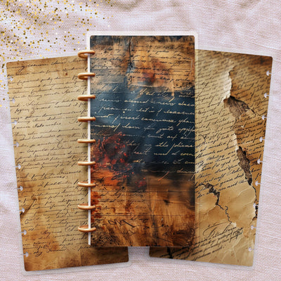 Old Stained Notes Skinny Classic Happy Planner Cover, Laminated Protector, Discbound Accessory, Mini Journal Supply, TUL Junior, Mini Gift