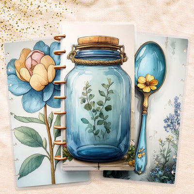 Blooming Blues Skinny Classic Happy Planner Cover, Laminated Protector, Disc Bound Accessory, Mini Journal Supply, TUL Junior, Mini Gift