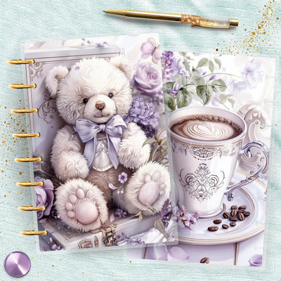 Purple Tea Party TUL Junior Cover, Planner Bundles, Laminated Design, 8 Disc Planner Supplies, Ring Journal Insert Accessory, Gift for Her