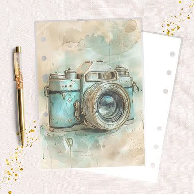 Green Camera A6 Planner Dashboard, Laminated Cover Insert, Journal Accessory, Happy Planner Supply, Ring Notebook Divider, Skinny Classic