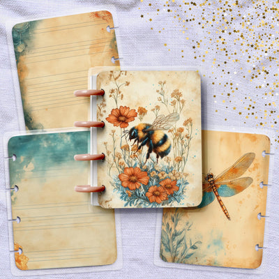 Bee Notes Micro Happy Planner Cover Set, Vintage Journal, TUL Junior, Spiral Notebook Insert, Big Skinny Classic, Teacher Gift for Her