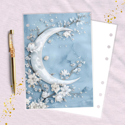 Soft Blue Moon A6 Planner Dashboard, Laminated Cover Insert, Journal Accessory, Happy Planner Supply, Ring Notebook Divider, Skinny Classic
