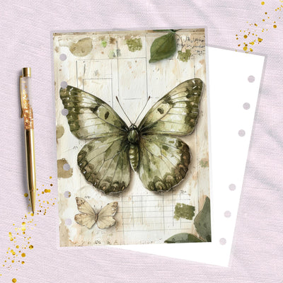Green Butterfly A6 Planner Dashboard, Laminated Cover Insert, Journal Accessory, Happy Planner Supply, Ring Notebook Divider, Skinny Classic