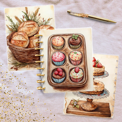 Baking Book Classic Happy Planner Cover, Vintage Journal Accessory, Disc Bound TUL Junior, EC Spiral Notebook Insert, Gift for Her, Big Set