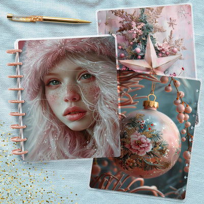 Classic Happy Planner Cover, Vintage Journal Accessory, Disc Bound TUL Junior, EC Spiral Notebook Insert, Gift for Her, Pink Christmas Mood