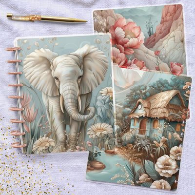Classic Happy Planner Cover, Vintage Journal Accessory, Disc Bound TUL Junior, EC Spiral Notebook Insert, Gift for Her, Elephant Adventures