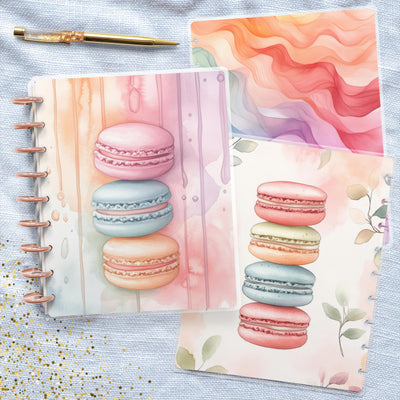 Rainbow Macaroons, Classic Happy Planner Cover, Vintage Journal Accessory, Disc Bound TUL Junior, EC Spiral Notebook Insert, Gift for Her