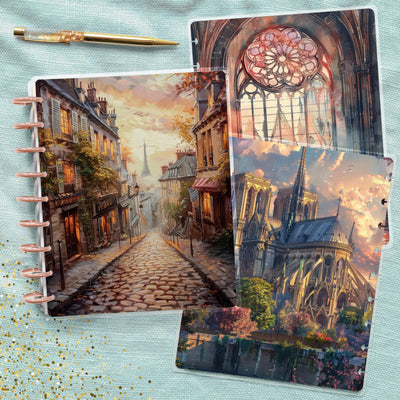 Parisian Afternoon, Classic Happy Planner Cover, Vintage Journal Accessory, Disc Bound TUL Junior, EC Spiral Notebook Insert, Gift for Her
