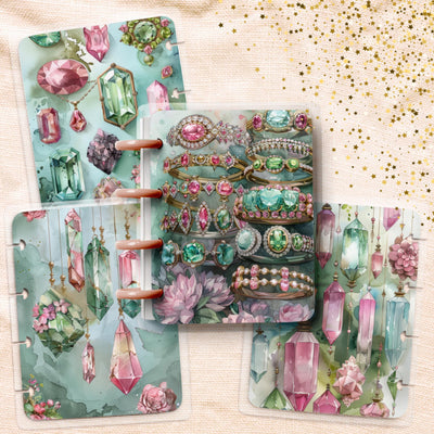 Green Crystals Micro Happy Planner Cover Set, Vintage Journal, TUL Junior, Spiral Notebook Insert, Big Skinny Classic, Teacher Gift for Her