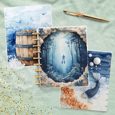 Ocean Breeze Classic Happy Planner Cover, Vintage Journal Accessory, Disc Bound TUL Junior, EC Spiral Notebook Insert, Gift for Her, Big Set